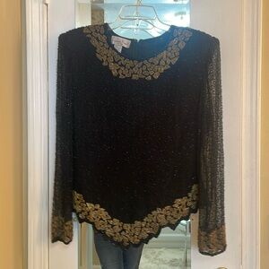 Black and gold vintage blouse with sequins